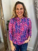 Mandarin Collar Top - Pink/Royal