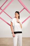 V neck top with contrast pocket and neckline Sand/Off White NAS25315 image