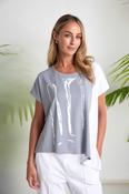 Placement print top with angle hem and contrast side panel Dove/White NAS26119