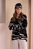Print Round Neck Top With Contrast Pocket Black/Sand NAW26319 image