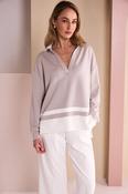 Placket Top With Collar And Contrast Hem Bands  - Mink/Cream NAW26134 image