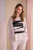 Brush Stroke Placement Print Top -  Mink/Black NAW26146