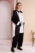 Two Tone Hooded Coat With Stud Front And Coverseam Stitch Detail Black/Winter White NAW26151 image
