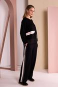 Drawstring Waist Trouser With Color Panels At Sideseam  - Black/Thyme NAW26327 image