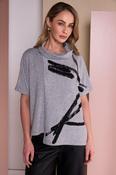 Brush Stroke Print  Square Shape High Neck Top  - Silver/Black  NAW26204 image