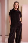 Soft Ribbed Cowl Neck Top With Zip In Side Seam Choko NAW26253
