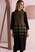 Spot Border Print High Neck Dress With Contrast Sleeve  Black/Avocado NAW26268