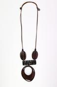 Elongated Disc Necklace With Stripe Bar And Disc  - Black/brown  NAW26344 image
