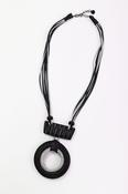 Leather Look Circle Necklace With Bar Trim -  Black/Silver  NAW26349 image