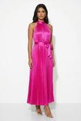 Halter Neck Satin Dress - Cerise image
