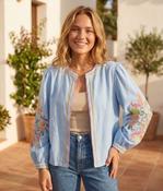 Embroidery Sleeve Jacket - Blue