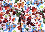 Printed Cotton Poplin - White Butterflies and Flowers (120 gsm)