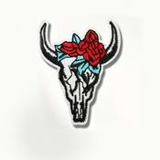 Embroidered Skull Bull Head With Flowers