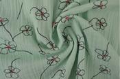 Printed Cotton Muslin - Outlined Daisies Green