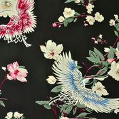 Printed Woven Viscose Black Cranes (100-110 gsm)