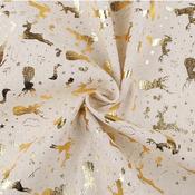 Cotton Fabric - Linen Imitation Christmas Reindeer Gold (170 gsm)