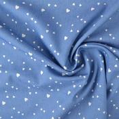 Printed Denim Chambray Hearts Light Blue