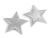 2Pcs Glittery Silver Star Embroidered Iron‑On Patch Appliqué — 6.5cm