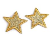 2Pcs Glittery Golden Star Embroidered Iron‑On Patch Appliqué — 6.5cm