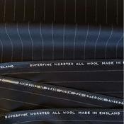 English Superfine Worsted Wool Suiting – Black Cloth with White Pinstripes