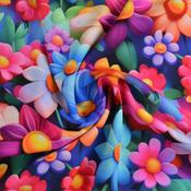 Digitally-Printed Viscose Poplin Coloured Flowers