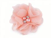 2Pcs Mesh Flowers with Beads 5cm Pink Salmon
