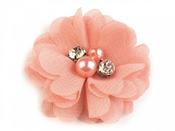 2Pcs Mesh Flowers with Beads 5cm Pink Coral