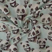 Printed Cotton Poplin (120 gsm) - Digital Pandas Mint