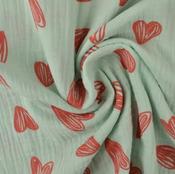 Printed Cotton Muslin - Hearts Green