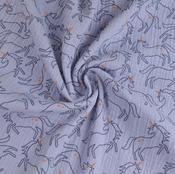 Printed Cotton Muslin - Horses Blue