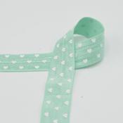 25 mm Mint Elastic Bias Tape with Heart Pattern