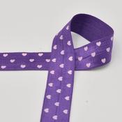 25 mm Neon Purple Elastic Bias Tape with Heart Pattern