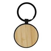 Bamboo and metal keychain round