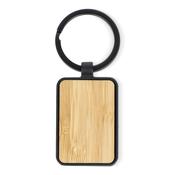 Bamboo and metal keychain rectangle