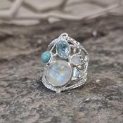 Silver Moonstone/Topaz/Turquoise Ring image
