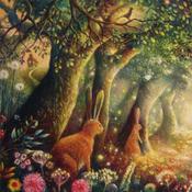 Woodland Hares Greeting Card image