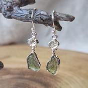 Moldavite &amp; Herkimer Diamond Earrings image