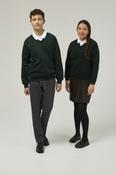 Forest Green Trutex V-Neck School Sweatshirt – Durable Low Pill Uniform Jumper (Unisex)  image
