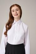 White Twin Pack Girls Long Sleeve Non-Iron School Blouses – Easy Care, Stay Smart Finish, Polycotton Uniform Shirts (NLB) image