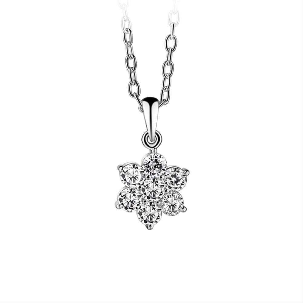 Newbridge Floral Cup Pendant Silver Cubic Zirconia Floral Design Adjustable Chain