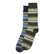 Barbour Summer Socks in Multi Stripe Olive &amp; Navy - 2 Pack