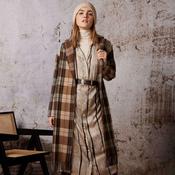 Diega Women's Mijo Check Coat in Brown with Fringe image