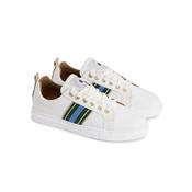 Fairfax &amp; Favor Boston White Leather Trainers in Clover &amp; Sky Blue