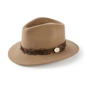 Hicks &amp; Brown Suffolk Fedora in Camel with Bronze Feather Wrap image