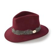 Hicks &amp; Brown Suffolk Fedora in Maroon with Guinea Feather Wrap image