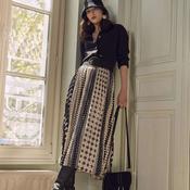 La Fee Maraboutee Women's Mid-Length Skirt in Ecru with Blue and White Print image