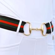 SandStorm Women's Gold Snaffle Belt in Black, Green and Red Stripe image