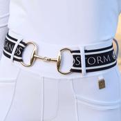 SandStorm Women's Gold Snaffle Belt in Black with Logo Print