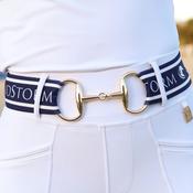 SandStorm Women's Gold Snaffle Belt in Navy with Logo Print
