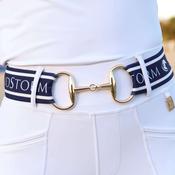 SandStorm Women's Gold Snaffle Belt in Navy with Logo Print